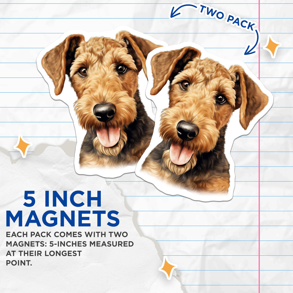 (2 Pack) Airedale Terrier Dog Magnets - Dog Lover Kitchen Decor - Pet Parent Refrigerator Art - 5 Inches On Longest Side - Thick Durable Magnet - Made in USA - MAG27787