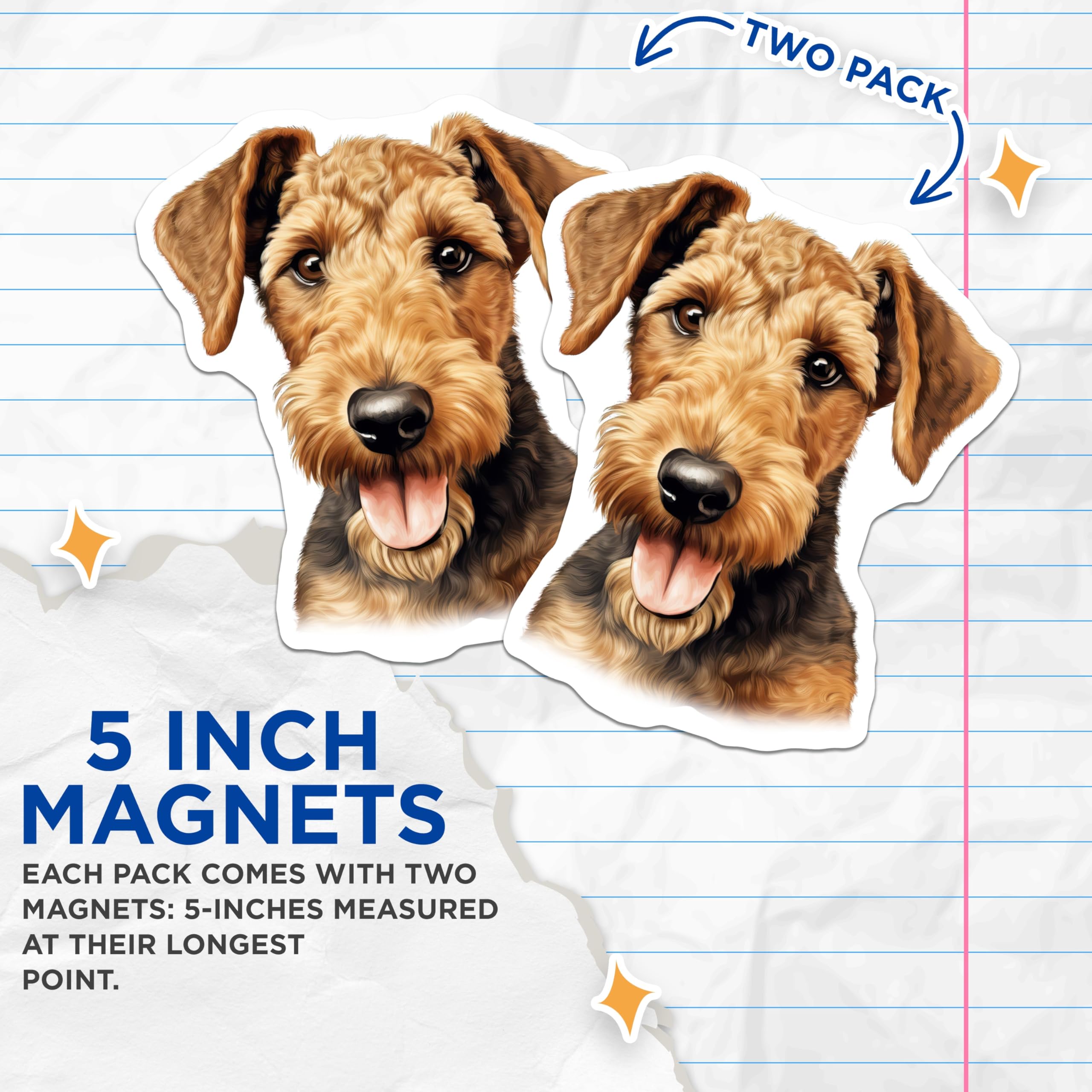 (2 Pack) Airedale Terrier Dog Magnets - Dog Lover Kitchen Decor - Pet Parent Refrigerator Art - 5 Inches On Longest Side - Thick Durable Magnet - Made in USA - MAG27787