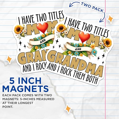 (2 Pack) Mom and Grandma Magnets - Heart Sunflower Decor - Inspirational Mom Quote - 5" On Longest Side - for Cars, Fridges, Toolboxes - Made in USA - MAG8193