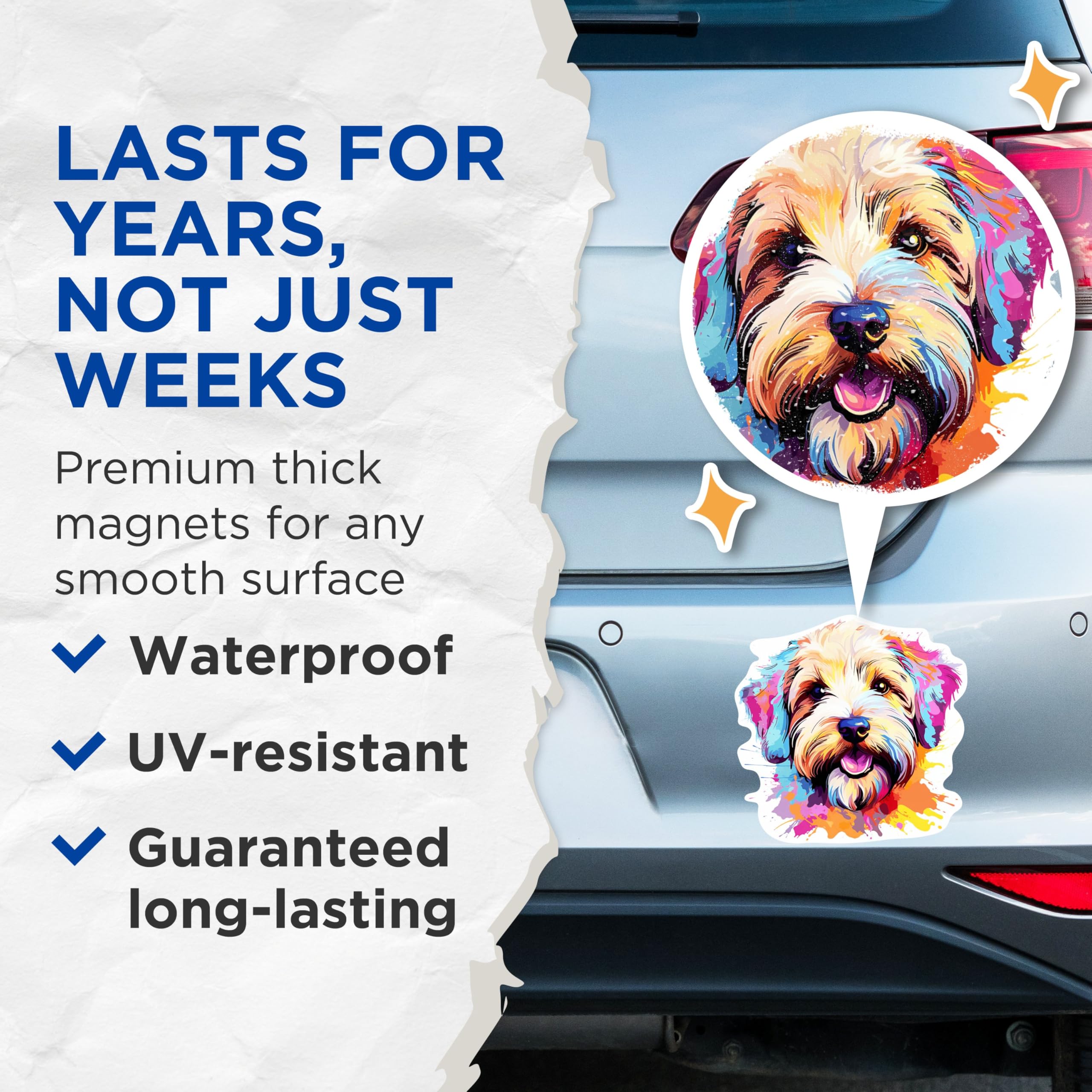 (2 Pack) Soft Coated Wheaten Terrier Dog Breed Magnets- 5 Inches On Longest Side - Choose from Over 100 Dog Breeds - for Cars, Refrigerators, Toolboxes - Made in USA - MAG1961