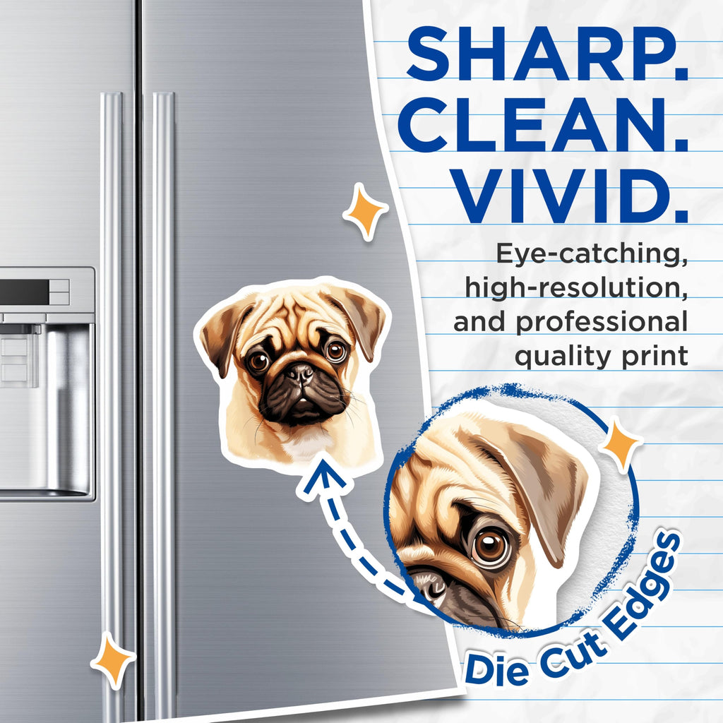 (2 Pack) Adorable Pug Dog Magnets - Fawn Pug Puppy Art - Dog Lover Home Decor for Pug Owners - 5 Inches On Longest Side - Thick Durable Magnet - Made in USA - MAG28220