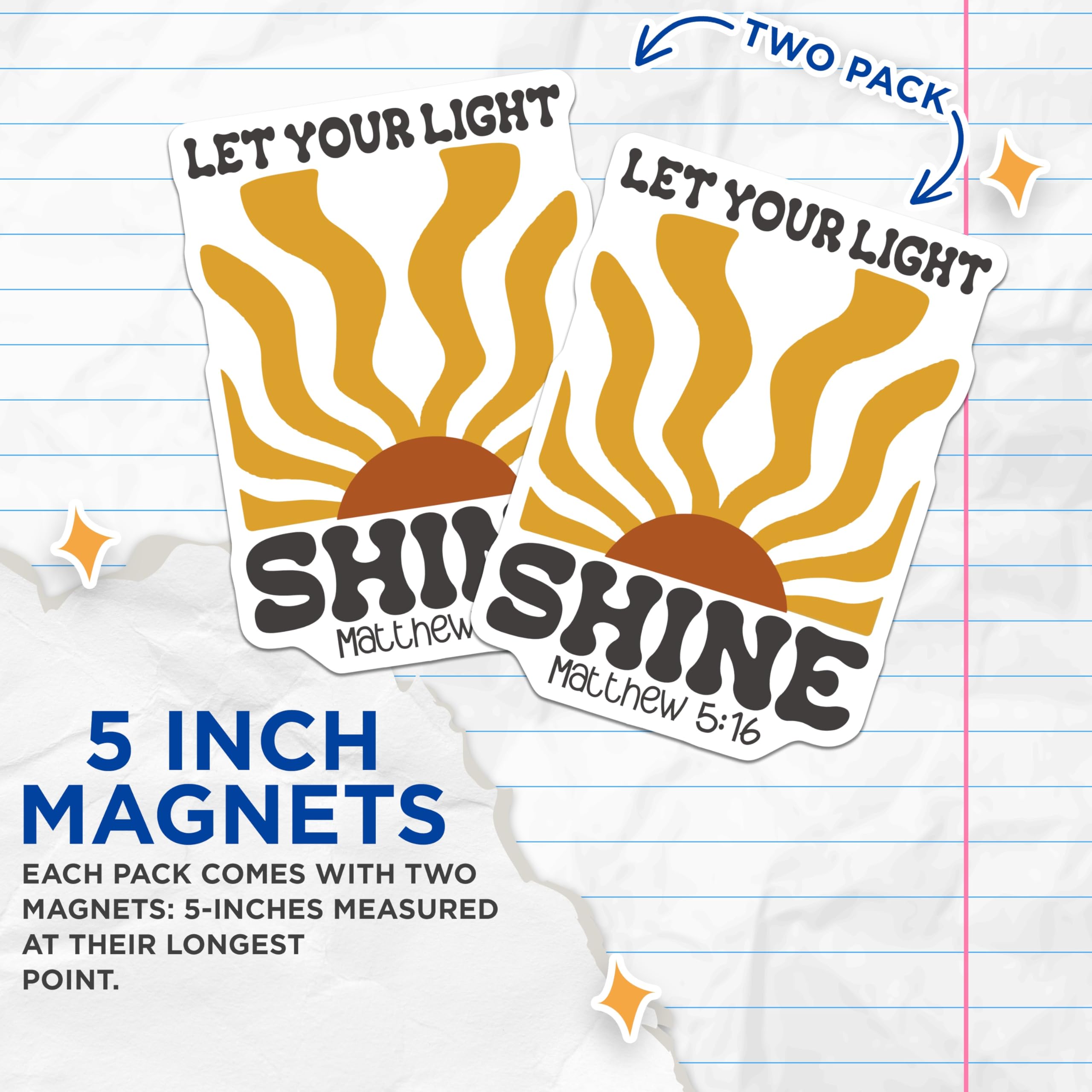 (2 Pack) Let Your Light Shine Magnets - Religious Inspired - Matthew 5 16 - Fridge Decor - 5" On Longest Side - Premium Magnet - for Cars, Refrigerators, Toolboxes, Lockers - Made in USA - MAG16909