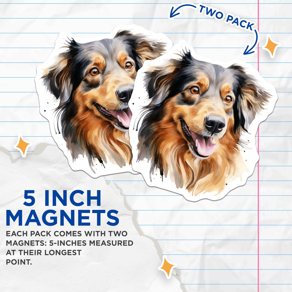 (2 Pack) Australian Shepherd Magnets - Happy Aussie Dog Art - Pet Lover Fridge Decor - 5 Inches On Longest Side - Thick Durable Magnet - Made in USA - MAG24283