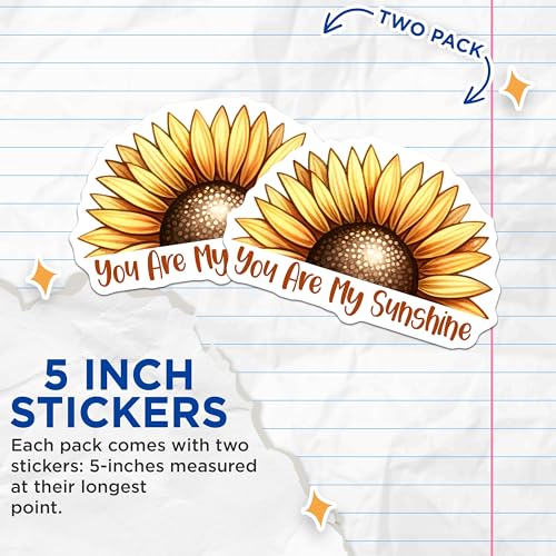 (2 Pack) Sunflower Stickers - Inspirational - Motivational for Journals, Notebooks, Laptops - 5" On Longest Side - Sticks to Smooth Flat Surfaces - Made in USA - BMCS7985
