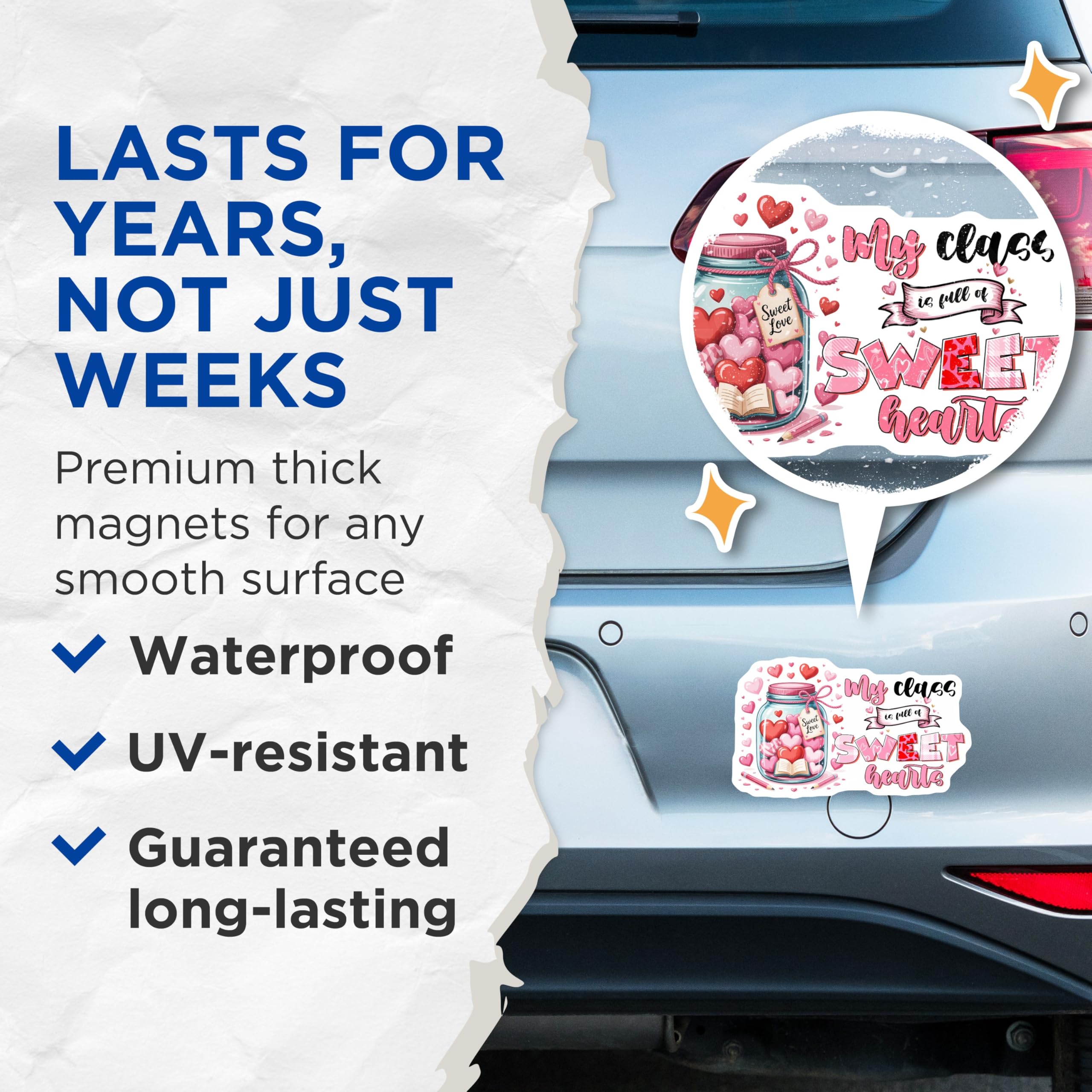 (2 Pack) Sweet Hearts Magnets - Class Valentine - Teacher Appreciation - 5" On Longest Side - Premium Magnet - for Cars, Refrigerators, Toolboxes, Lockers - Made in USA - MAG16865