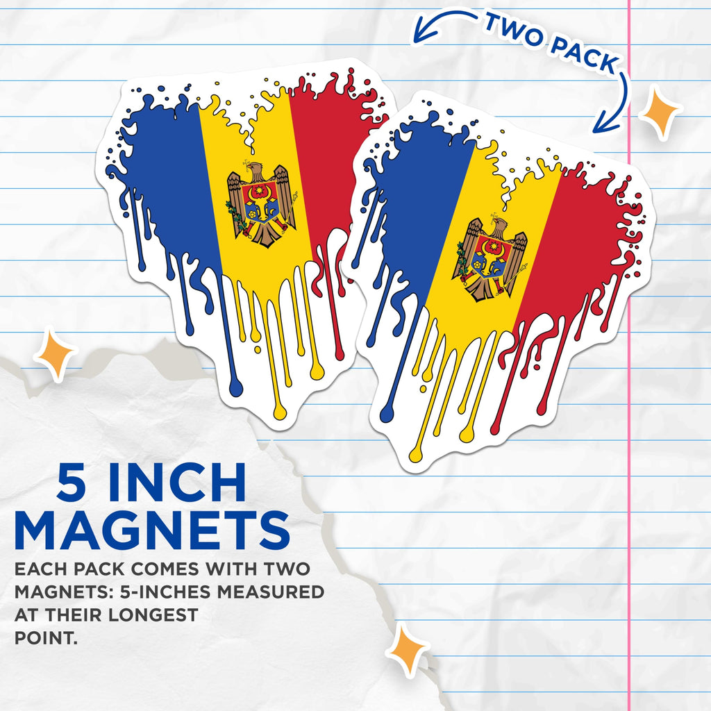 (2 Pack) Moldova Flag Magnets - Moldovan Heart Decor - Moldova Souvenir - 5" On Longest Side - Premium Magnet - for Cars, Refrigerators, Toolboxes, Lockers - Made in USA - MAG18035