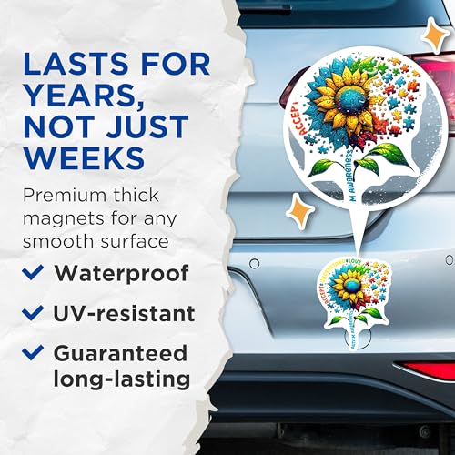 (2 Pack) Autism Awareness Magnets - Accept Understand Love Magnets - Colorful Puzzle Piece Magnets - 5" On Longest Side - for Cars, Refrigerators, Toolboxes, Lockers - Made in USA MAG3572