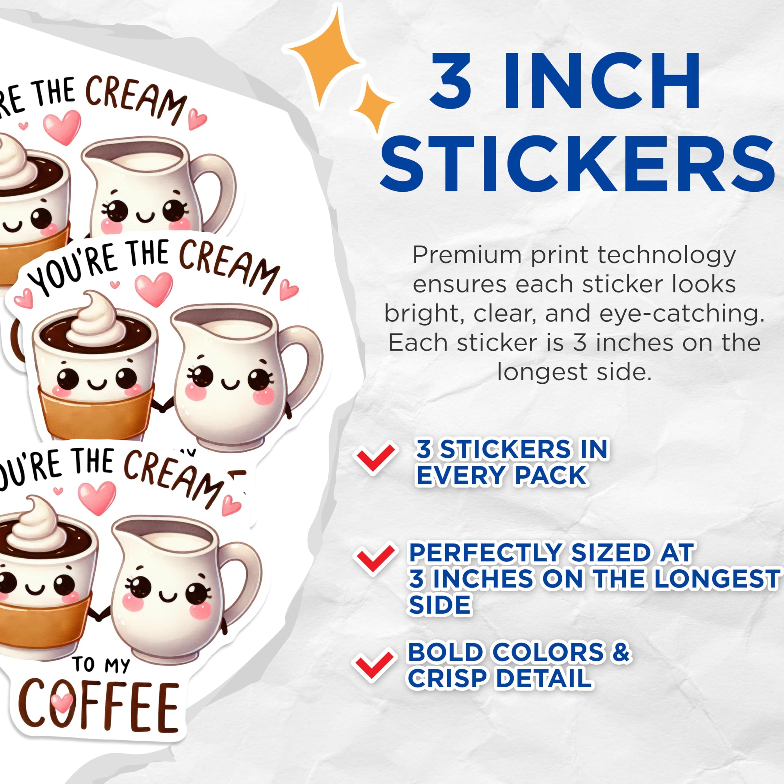 (3 Pack) Coffee and Cream Decals - You are The Cream - Coffee Lover Decals - 3 Inches On Longest Side - Easy Peel & Apply - Made in USA - 3MCS2186