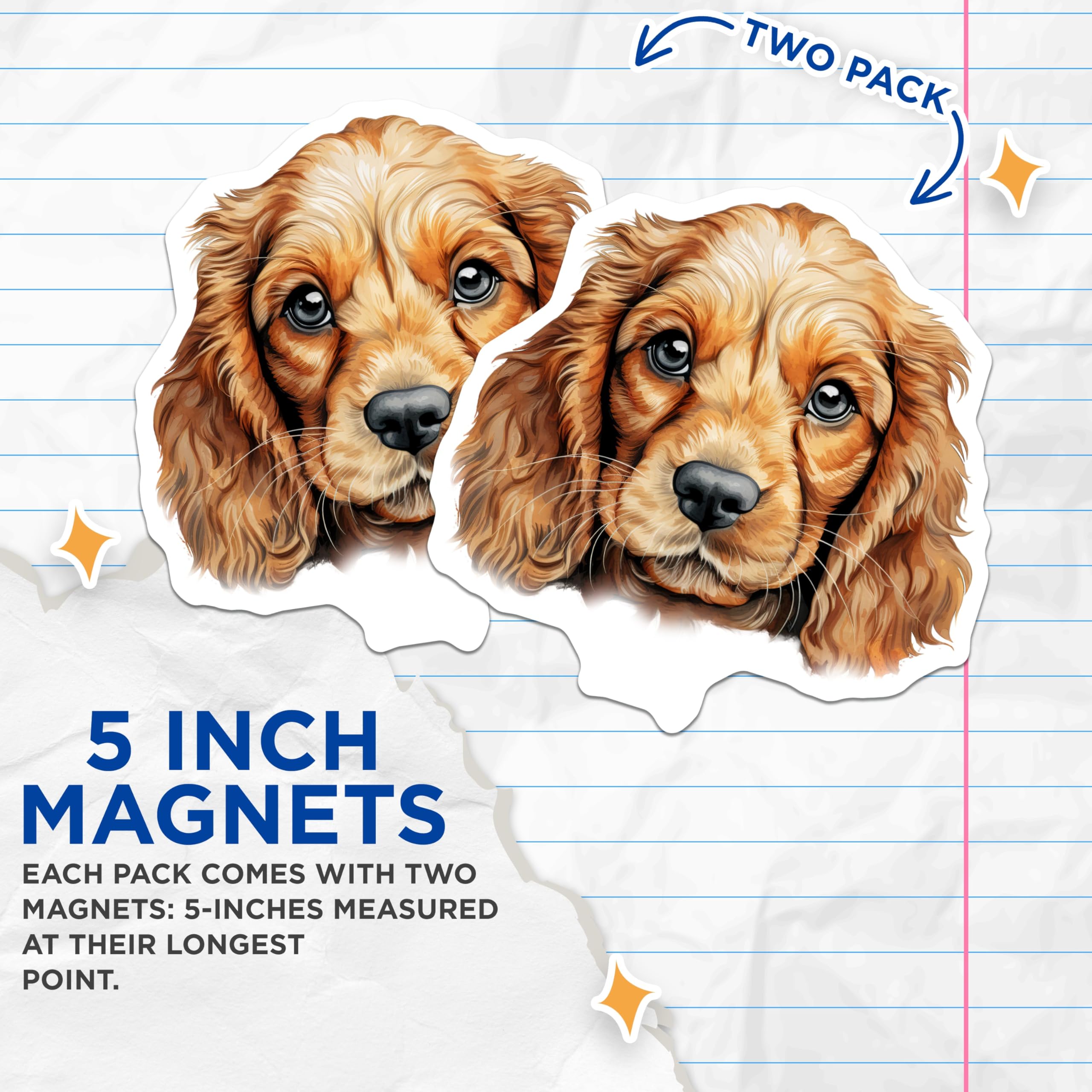 (2 Pack) Cocker Spaniel Puppy Magnets - Adorable Dog Face - Pet Lover Home Decor - 5 Inches On Longest Side - Thick Durable Magnet - Made in USA - MAG29913
