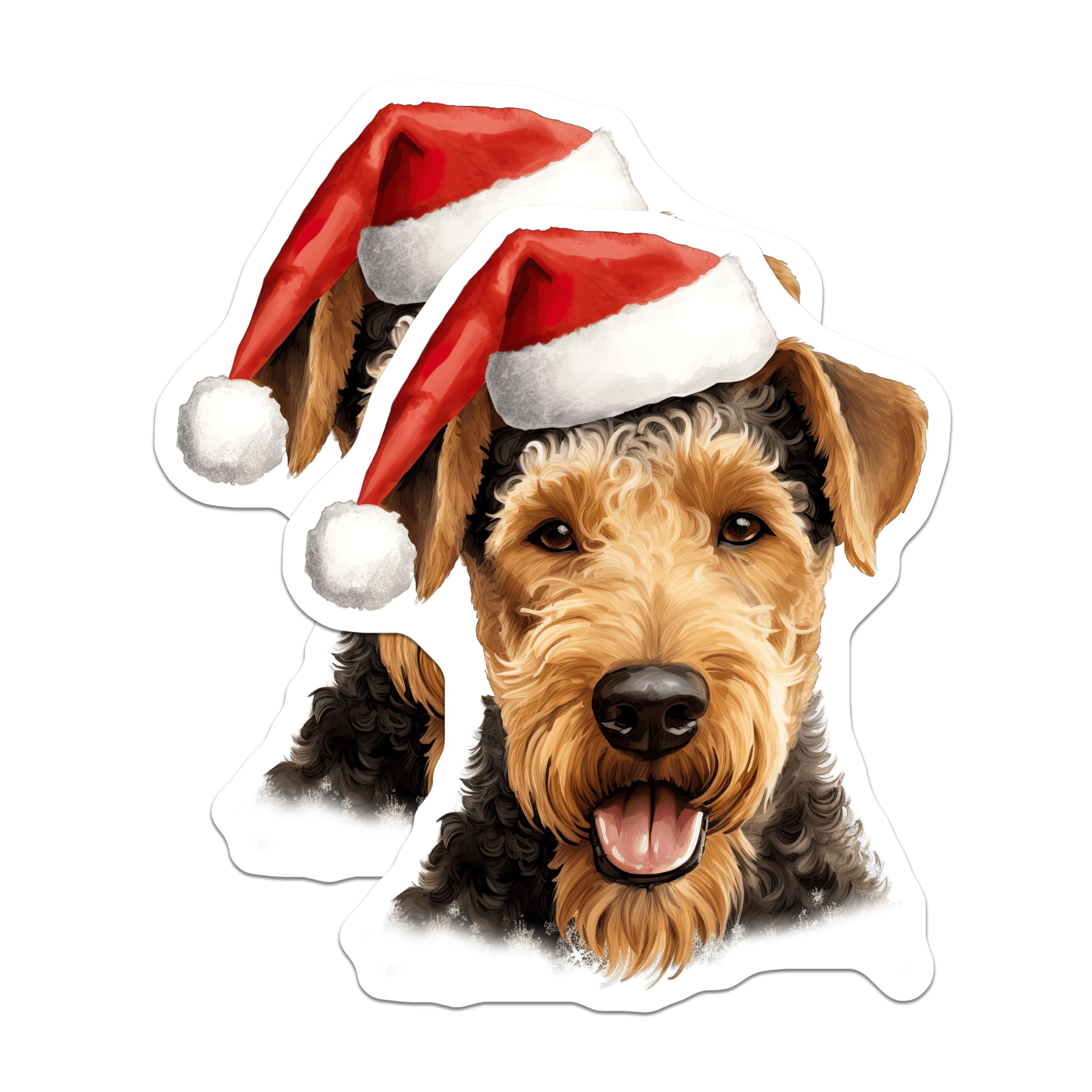 (2 Pack) Airedale Terrier Magnets - Christmas Dog Decor - Holiday Pet Portrait Refrigerator Magnets - 5 Inches On Longest Side - Thick Durable Magnet - Made in USA - MAG26276