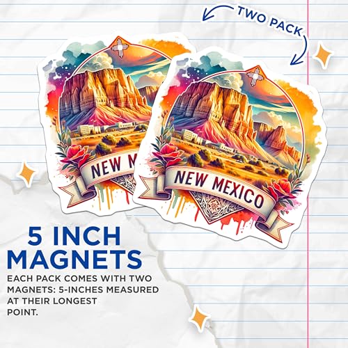 (2 Pack) New Mexico Travel Magnets - State Souvenir - Scenic Landscape Magnets - 5" On Longest Side - for Cars, Fridges, Toolboxes - Made in USA - MAG7087