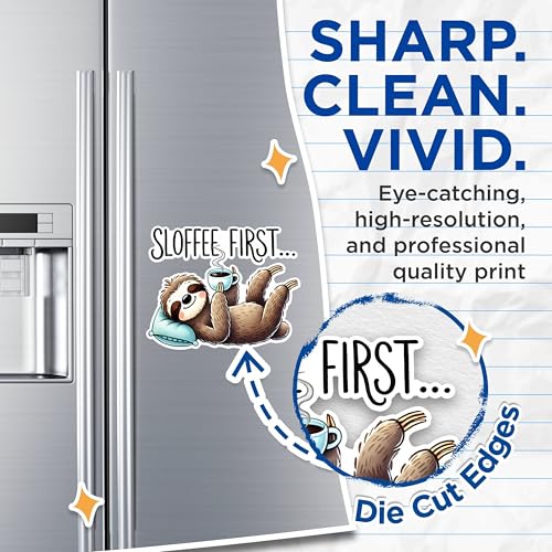 (2 Pack) Funny Sloth Coffee Magnets - Cute Sloth Drinking Coffee Magnets - Kitchen Decor Magnets for Coffee Lovers- 5" On Longest Side - for Fridges, Toolboxes, Cars - Made in USA - MAG2727