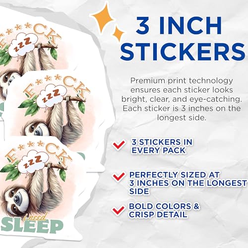 (3 Pack) Sloth Decals - I Need Sleep - Laptop Decals - 3 Inches On Longest Side - Easy Peel & Apply - Made in USA - 3MCS4680