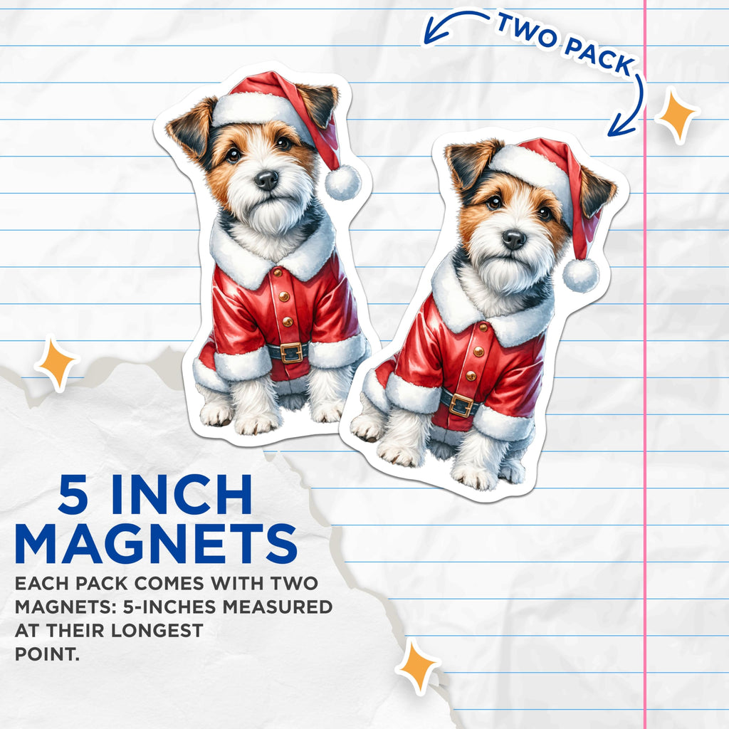 (2 Pack) Santa Dog Magnets - Christmas Pet Decor - Terrier Puppy Refrigerator Magnets - 5 Inches On Longest Side - Thick Durable Magnet - Made in USA - MAG29135