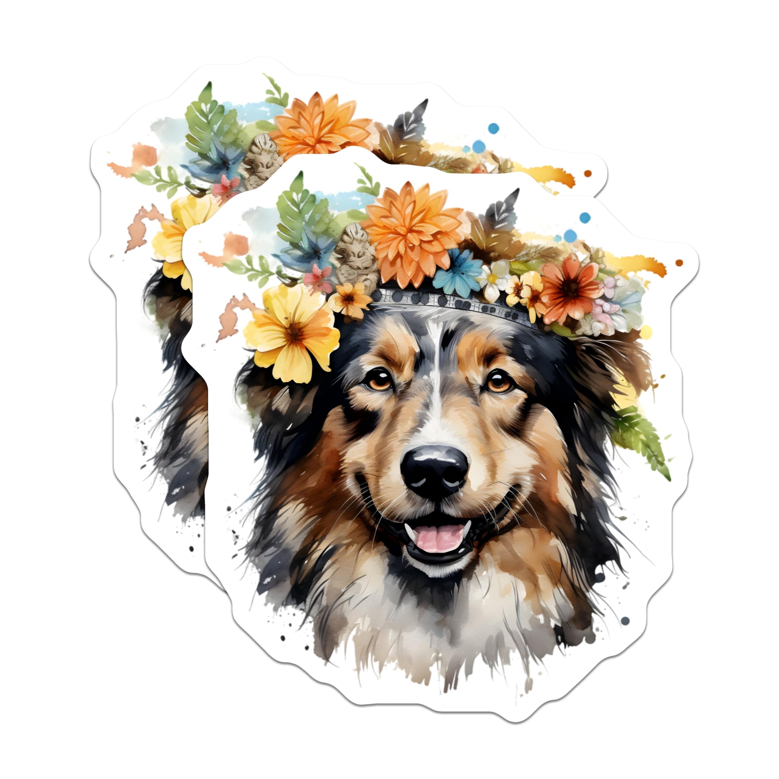 (2 Pack) Australian Shepherd Magnets - Boho Dog Art - Flower Crown Pet Lover Decor - 5 Inches On Longest Side - Thick Durable Magnet - Made in USA - MAG27319