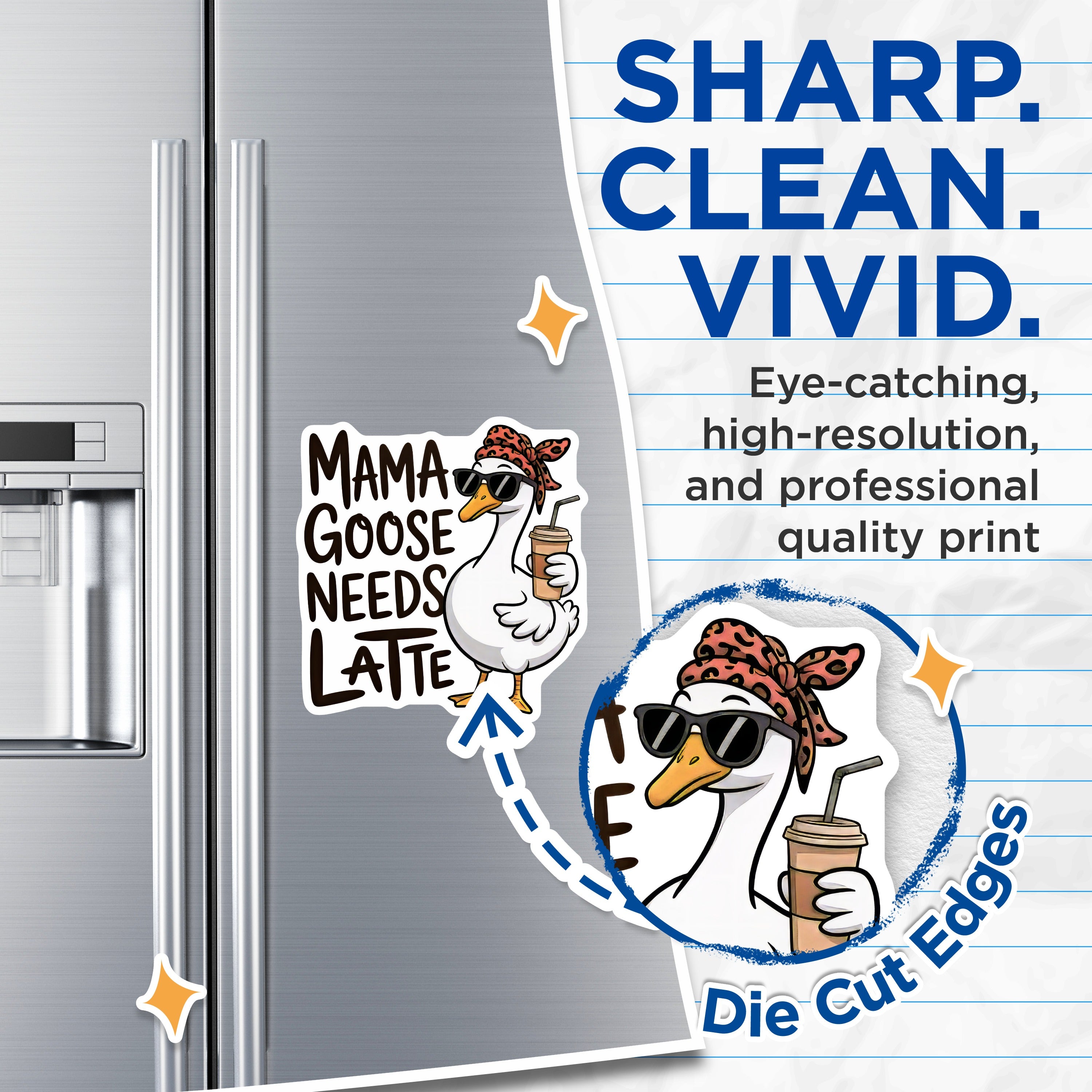 (2 Pack) Mama Goose Needs Latte Magnets - Funny Coffee Mom - Mothers Day Refrigerator Decor - 5 Inches On Longest Side - Thick Durable Magnet - Made in USA - MAG39436