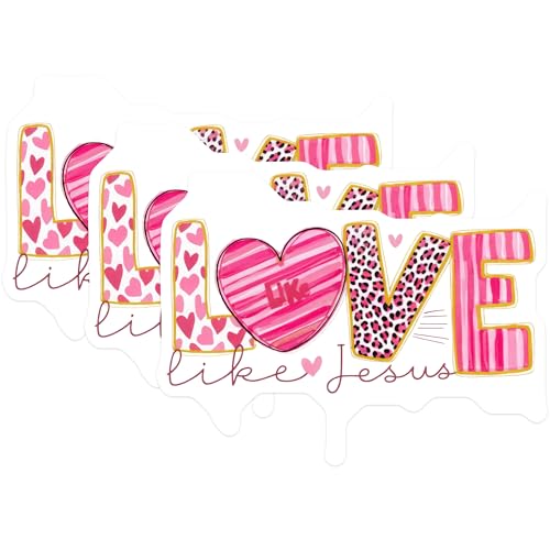 (3 Pack) Love Like Jesus Decals - Christian Decals - Heart Decal - 3 Inches On Longest Side - Easy Peel & Apply - Made in USA - 3MCS7711