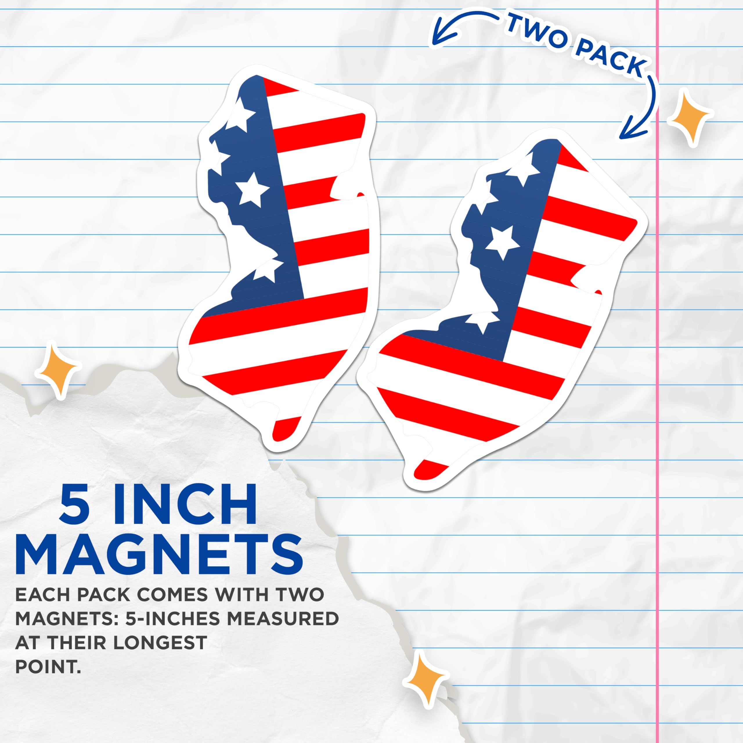 (2 Pack) New Jersey Flag Magnets - Patriotic State Pride - USA Map Outline Decor - 5 Inches On Longest Side - Thick Durable Magnet - Made in USA - MAG21512