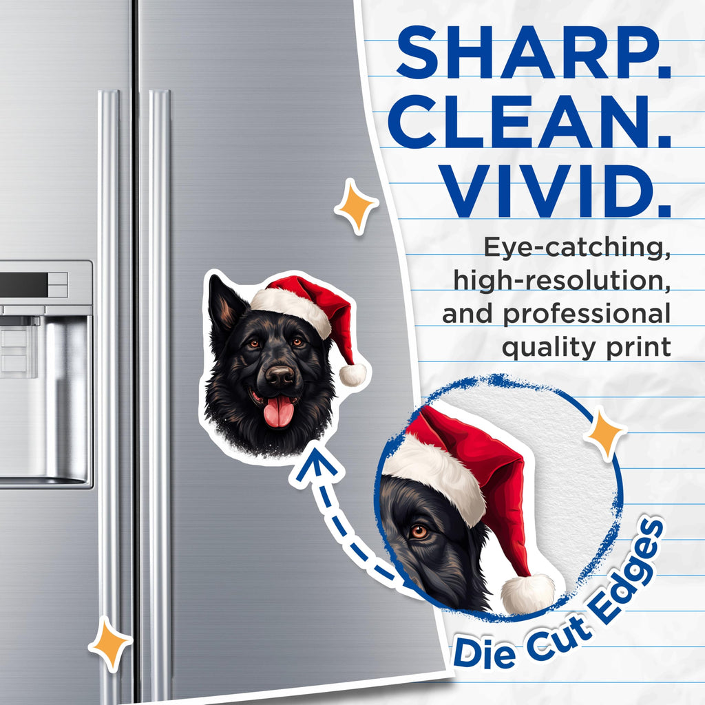(2 Pack) Christmas Dog Magnets - Santa Hat German Shepherd - Holiday Pet Owner Canine Decor - 5 Inches On Longest Side - Thick Durable Magnet - Made in USA - MAG26606