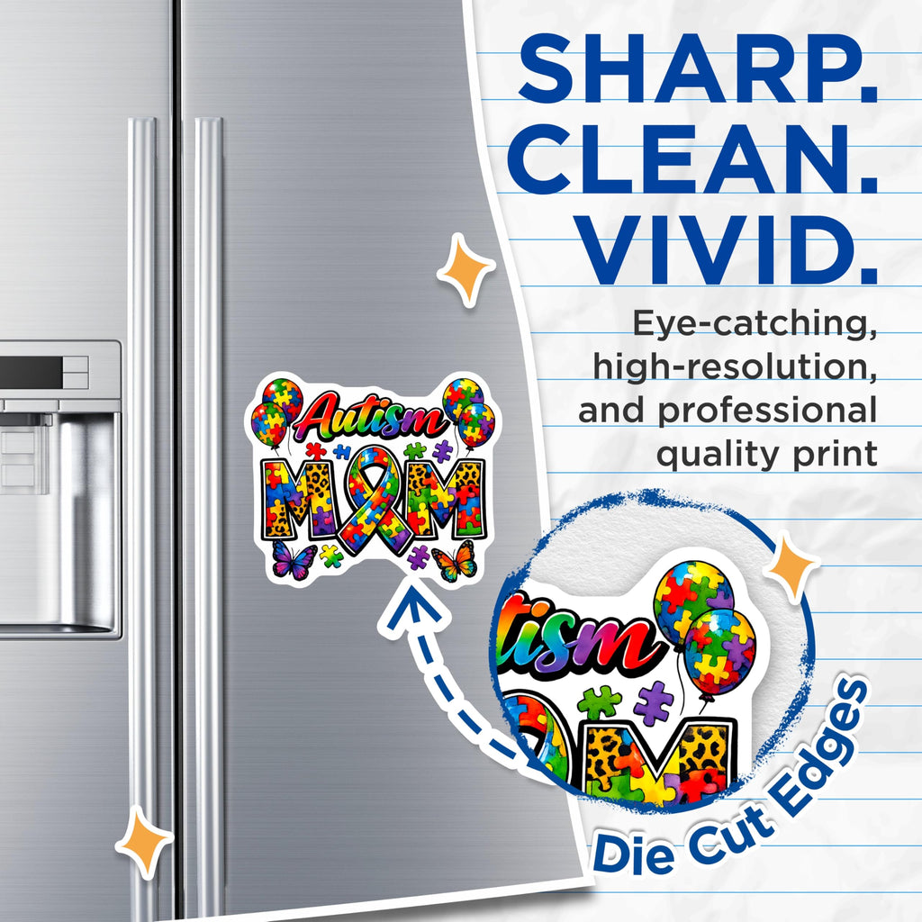 (2 Pack) Autism Mom Magnets - Puzzle Piece Awareness - Neurodiversity Support Decor - 5 Inches On Longest Side - Thick Durable Magnet - Made in USA - MAG26092