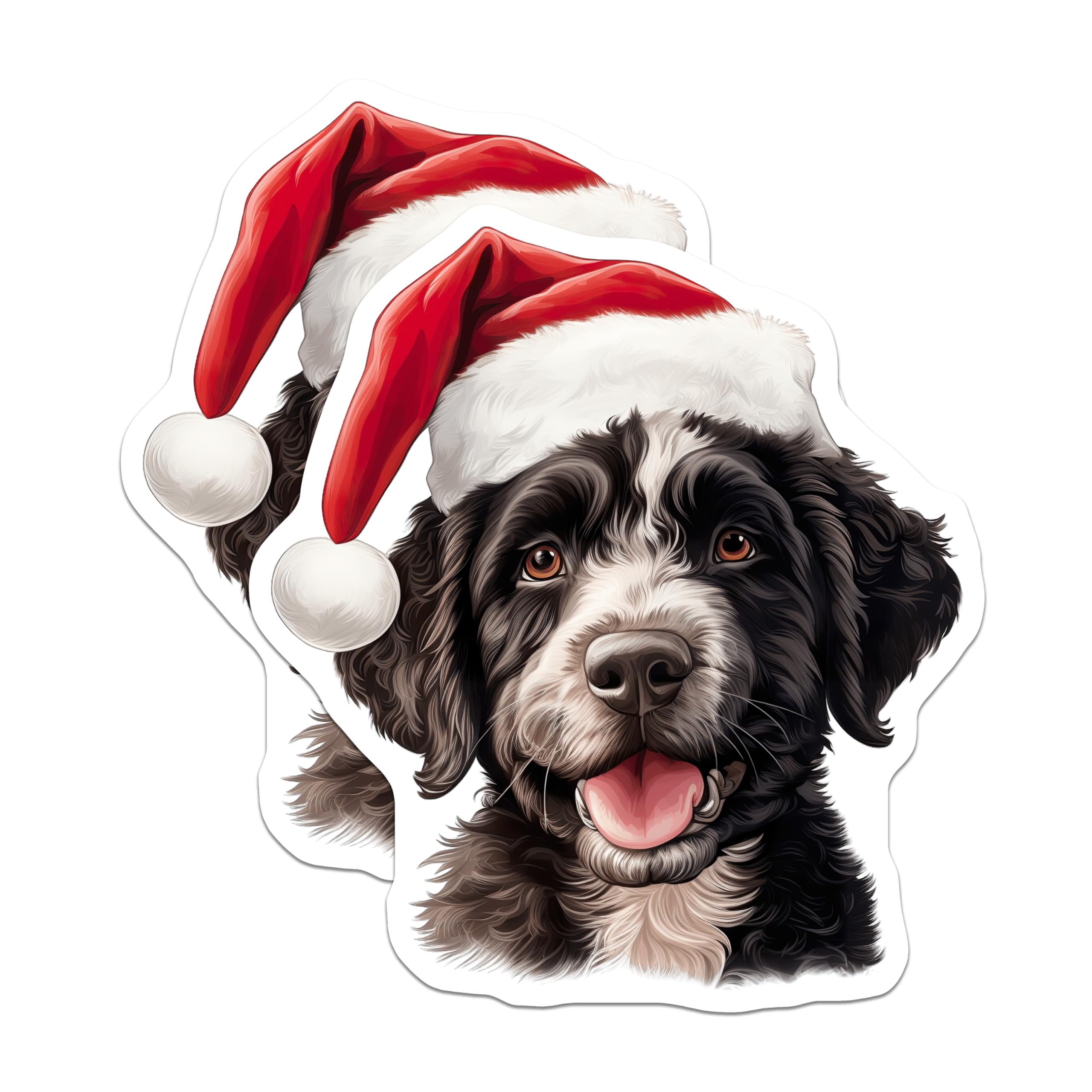 (2 Pack) Christmas Dog Magnets - Santa Hat Pup Refrigerator Decor - Pet Lover Holiday Stocking Stuffer - 5 Inches On Longest Side - Thick Durable Magnet - Made in USA - MAG28248