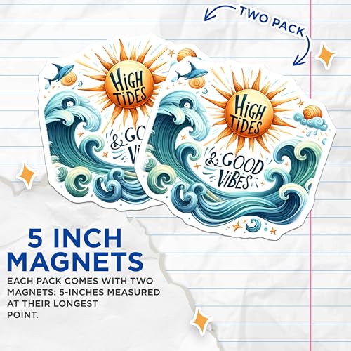 (2 Pack) High Tides Magnets Magnets - Good Vibes - Ocean Wave Art - 5" On Longest Side - Made in USA - Sticks to Refrigerators & Metal Surfaces - MAG9300