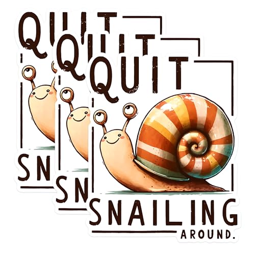 (3 Pack) Quit Snailing Around Decals - Funny Snail - Laptop Decal - 3 Inches On Longest Side - Easy Peel & Apply - Made in USA - 3MCS1483