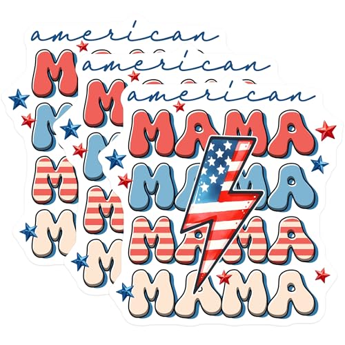 (3 Pack) American Mama Decals - Patriotic Design - Mom Laptop Decal - 3 Inches On Longest Side - Easy Peel & Apply - Made in USA - 3MCS6200