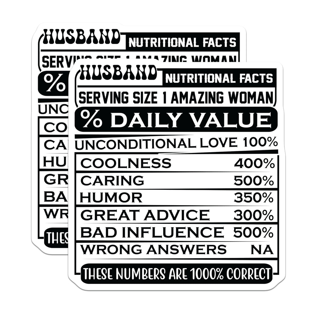 (2 Pack) Husband Nutritional Facts Magnets - Amazing Woman - Humorous Husband - 5" On Longest Side - Premium Magnet - for Cars, Refrigerators, Toolboxes, Lockers - Made in USA - MAG15148