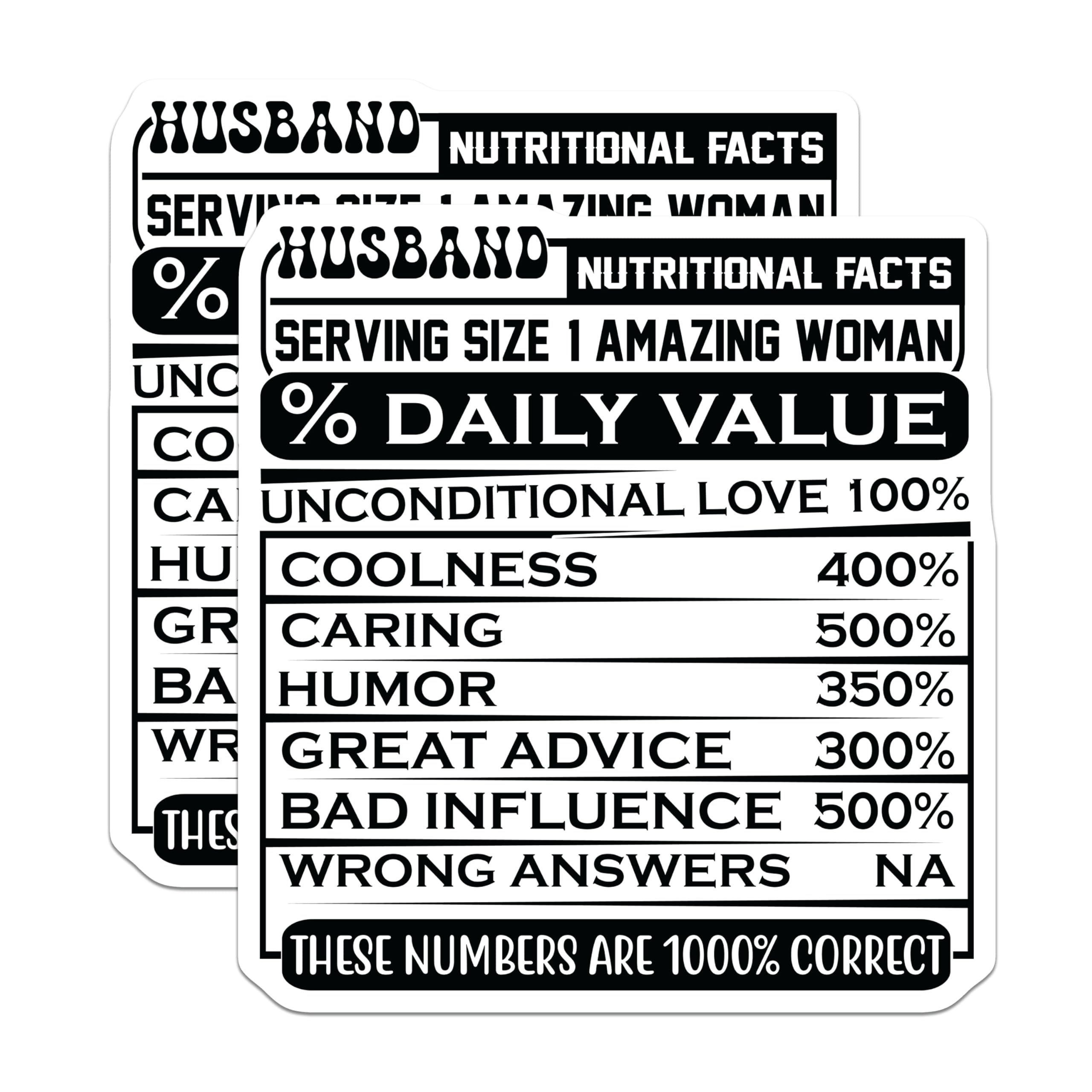 (2 Pack) Husband Nutritional Facts Magnets - Amazing Woman - Humorous Husband - 5" On Longest Side - Premium Magnet - for Cars, Refrigerators, Toolboxes, Lockers - Made in USA - MAG15148