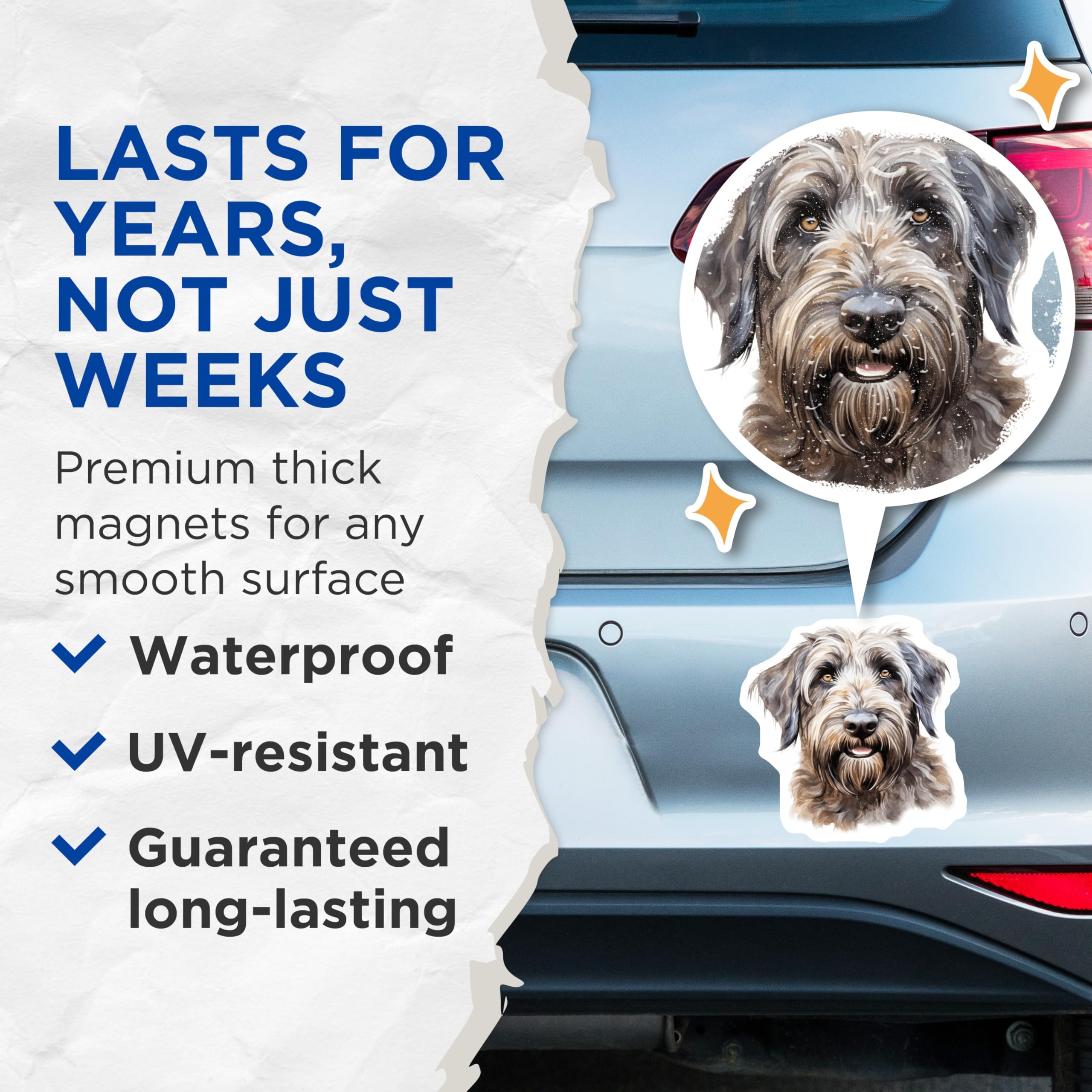 (2 Pack) Shaggy Dog Portrait Magnets - Pet Lover Home Decor - Dog Parent Essentials - 5 Inches On Longest Side - Thick Durable Magnet - Made in USA - MAG29775