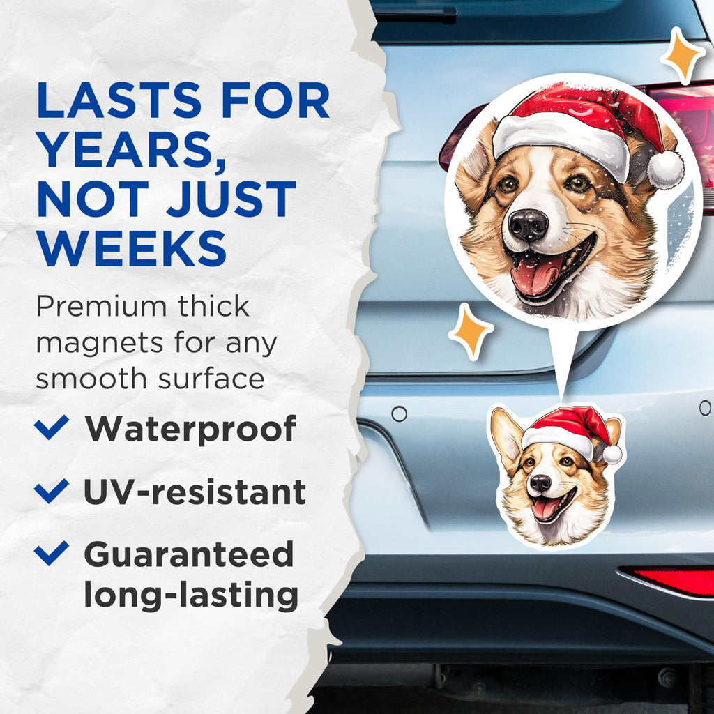 (2 Pack) Corgi Christmas Magnets - Santa Hat Dog Decor - Festive Pet Lovers Home Accent - 5 Inches On Longest Side - Thick Durable Magnet - Made in USA - MAG28756