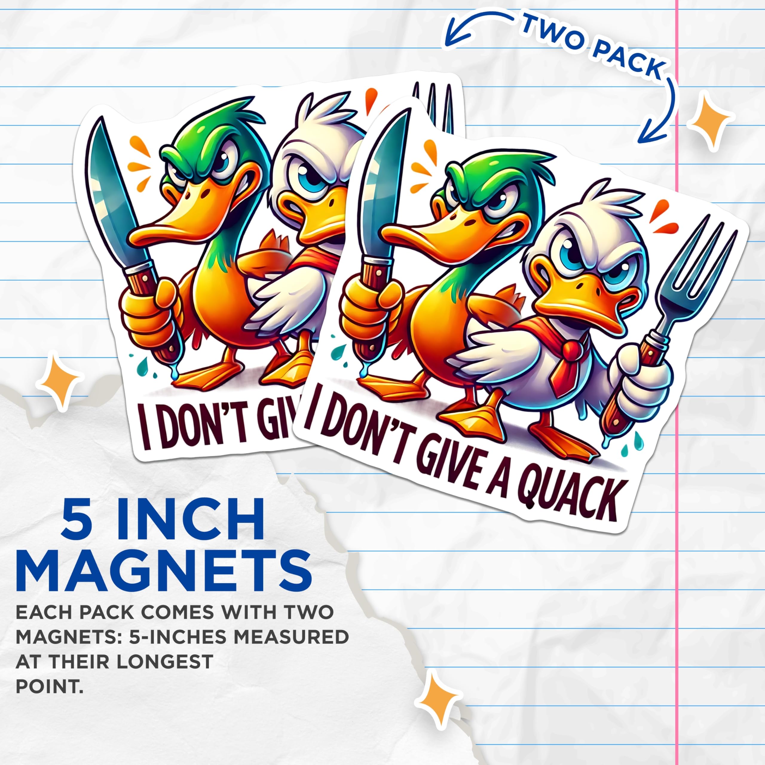 (2 Pack) Funny Duck Magnets - I Don't Give a Quack - Cartoon Duck Decor - 5" On Longest Side - Premium Magnet - for Cars, Refrigerators, Toolboxes, Lockers - Made in USA - MAG15883