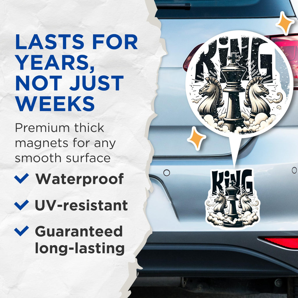 (2 Pack) King Chess Magnets - Knight Strategy Magnets - Chess Player Decor Magnets - 5" On Longest Side - for Cars, Refrigerators, Toolboxes, Lockers - Made in USA BMCS3182