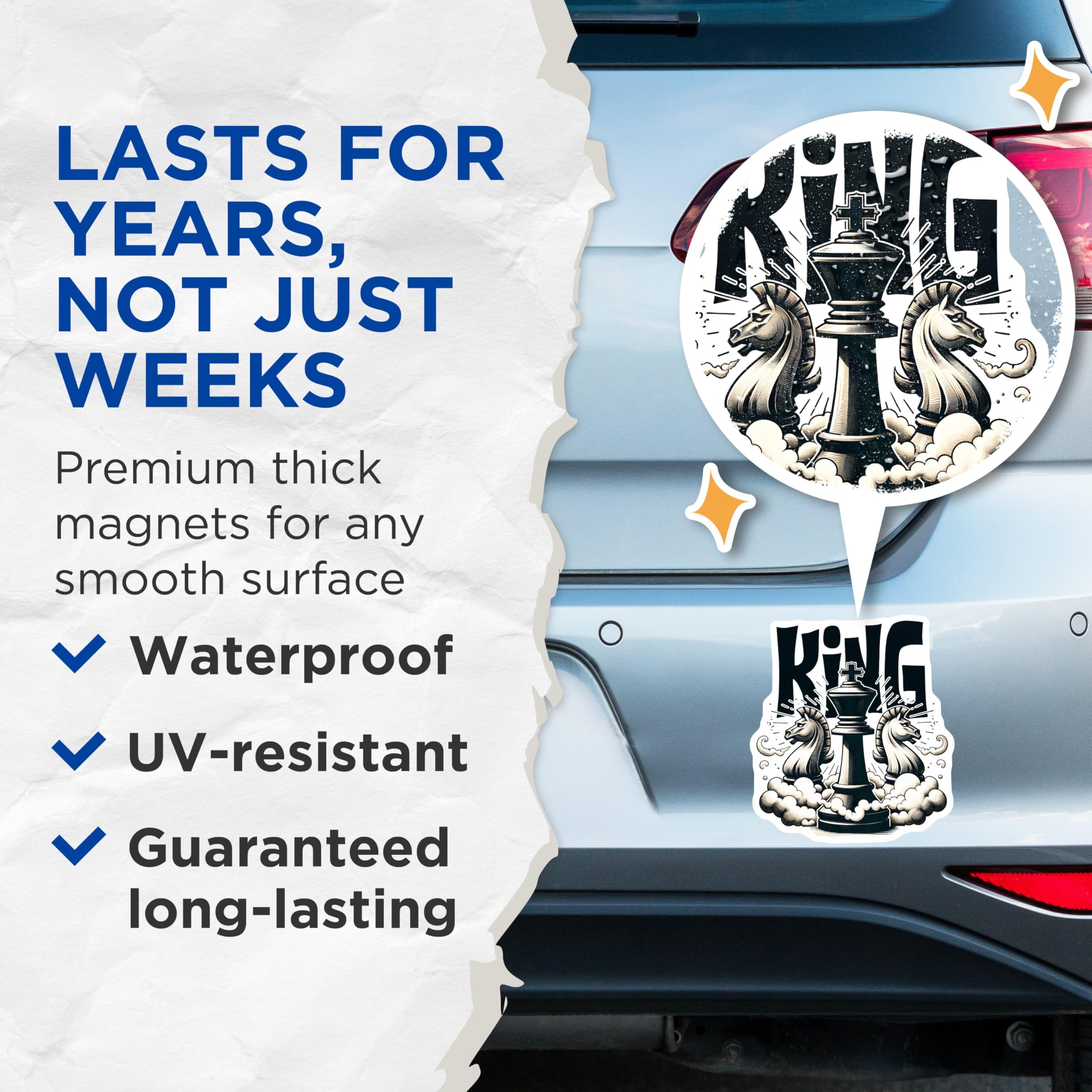 (2 Pack) King Chess Magnets - Knight Strategy Magnets - Chess Player Decor Magnets - 5" On Longest Side - for Cars, Refrigerators, Toolboxes, Lockers - Made in USA BMCS3182