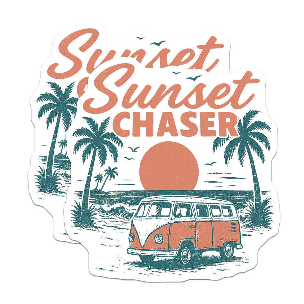 (2 Pack) Sunset Chaser Magnets - VW Bus Beach Van - Coastal Decor - Retro Travel - Wanderlust Accessory - 5 Inches On Longest Side - Thick Durable Magnet - Made in USA - MAG39288
