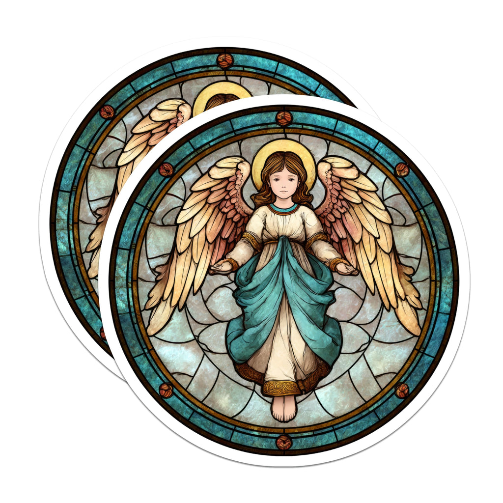 (2 Pack) Angel Magnets - Stained Glass Decor - Religious Artwork - 5" On Longest Side - Premium Magnet - for Cars, Refrigerators, Toolboxes, Lockers - Made in USA - MAG14316