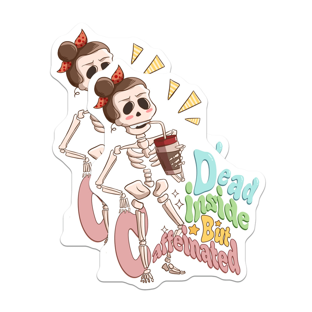 (2 Pack) Dead Inside Caffeinated Magnets - Skeleton Coffee Lover - Funny Refrigerator Decor - 5 Inches On Longest Side - Thick Durable Magnet - Made in USA - MAG39572