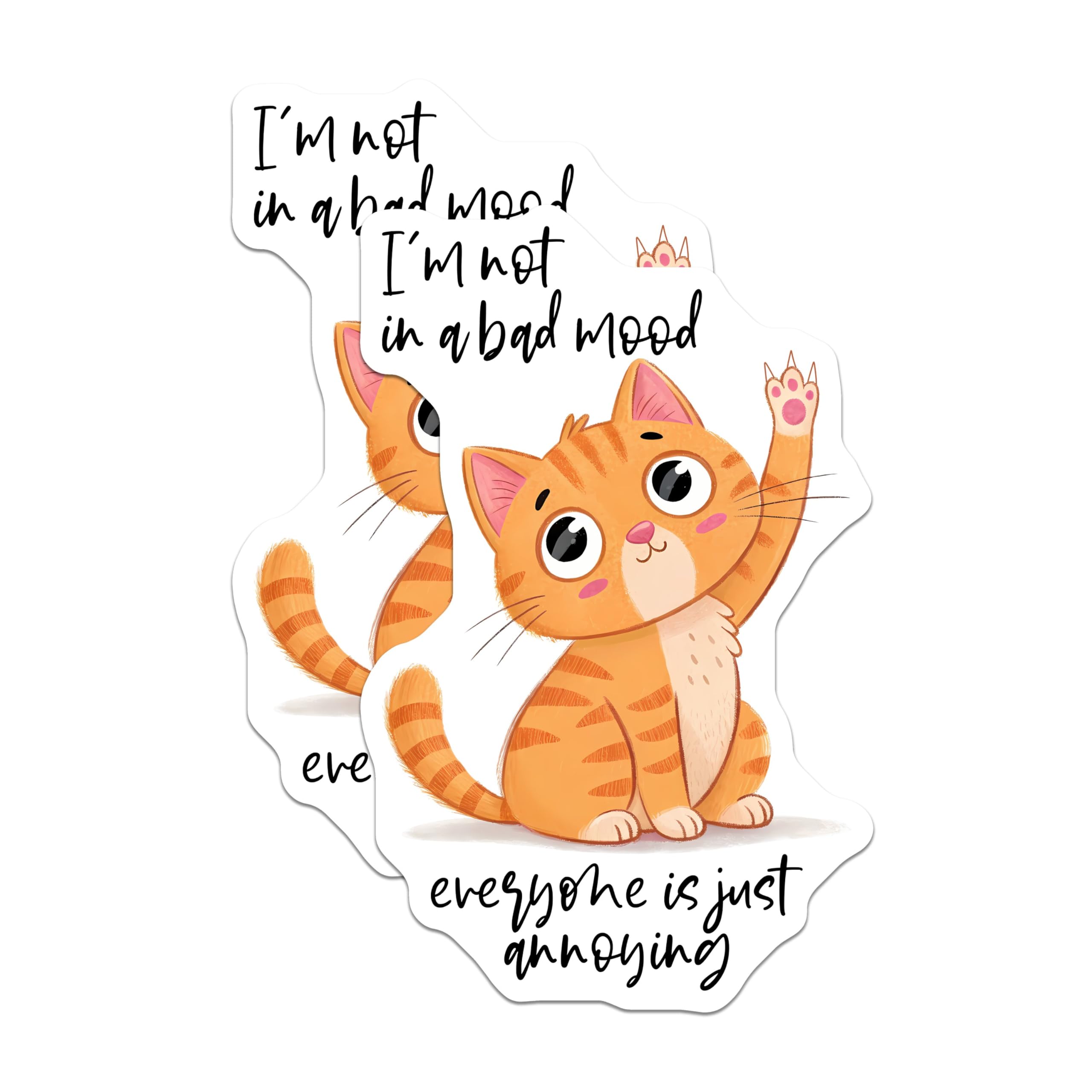 (2 Pack) Cat Humor Stickers - I'm Not in a Bad Mood Stickers - Funny Cat Quote Stickers - 5" On Longest Side - Sticks to Any Smooth Flat Surface - Made in USA - BMCS3321