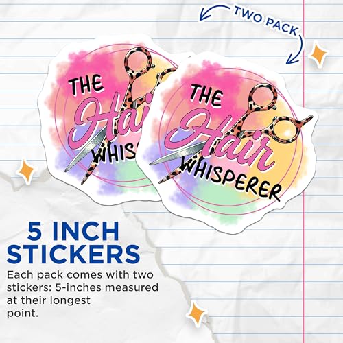(2 Pack) Hair Whisperer Stickers - Hair Stylist Gift - Hair Salon Decor - Hairdresser Tools - 5" On Longest Side - Sticks to Smooth Flat Surfaces - Made in USA - BMCS7565
