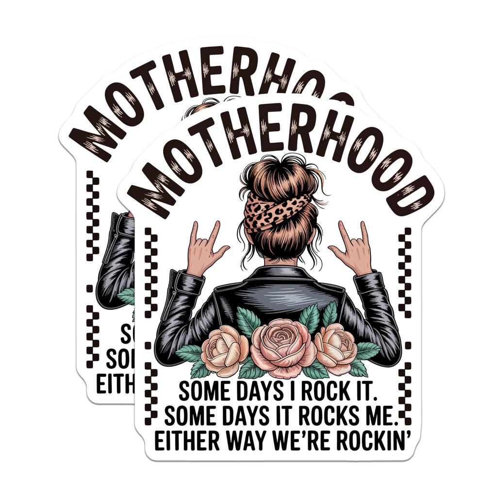 (2 Pack) Motherhood Rocker Mom Magnets - Messy Bun Leopard Bandana - Funny Mom Life Quote - Kitchen Fridge Decor - 5 Inches On Longest Side - Thick Durable Magnet - Made in USA - MAG20422