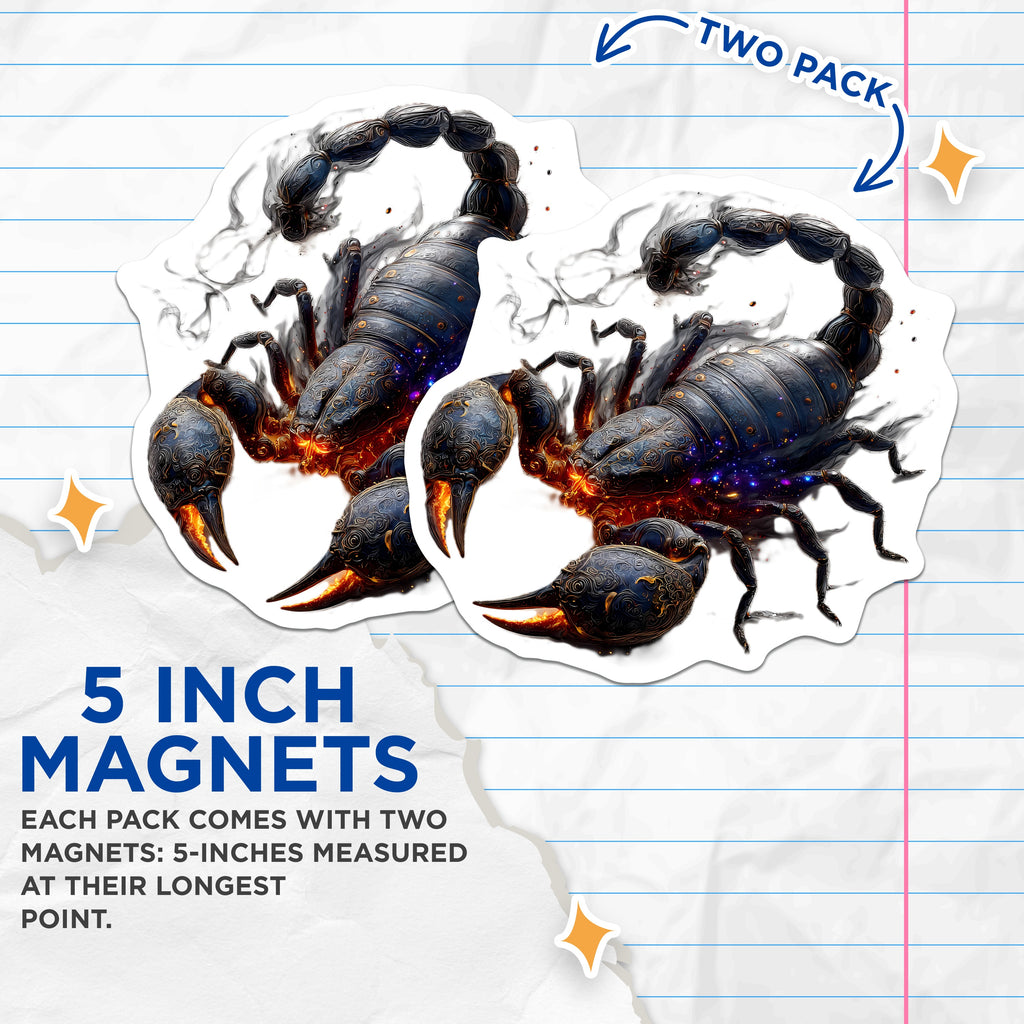 (2 Pack) Dark Scorpion Magnets - Zodiac Scorpio Astrological Sign - Mystical Fantasy Creature Art - Edgy Goth Locker Decor - 5 Inches On Longest Side - Thick Durable Magnet - Made in USA - MAG39763