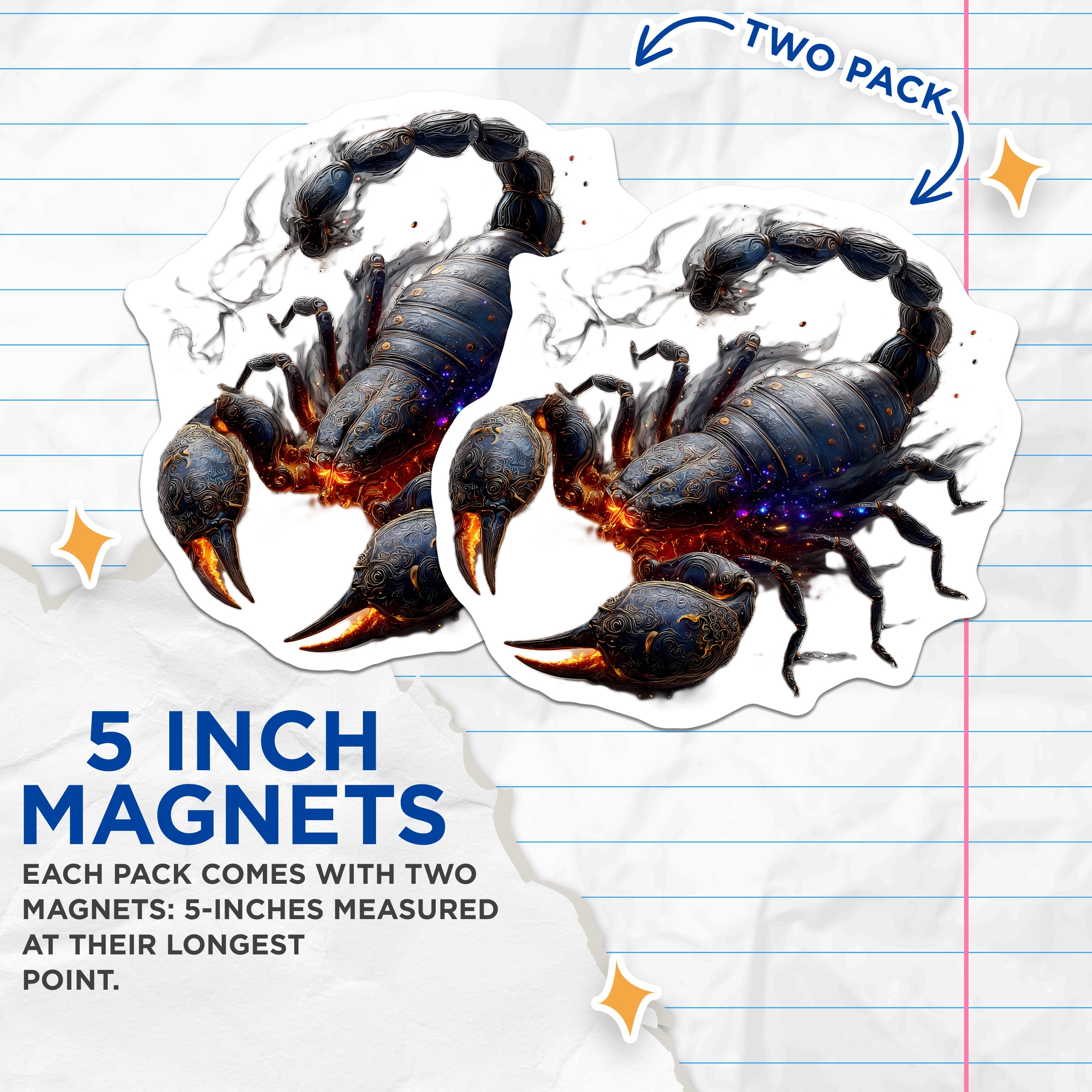 (2 Pack) Dark Scorpion Magnets - Zodiac Scorpio Astrological Sign - Mystical Fantasy Creature Art - Edgy Goth Locker Decor - 5 Inches On Longest Side - Thick Durable Magnet - Made in USA - MAG39763
