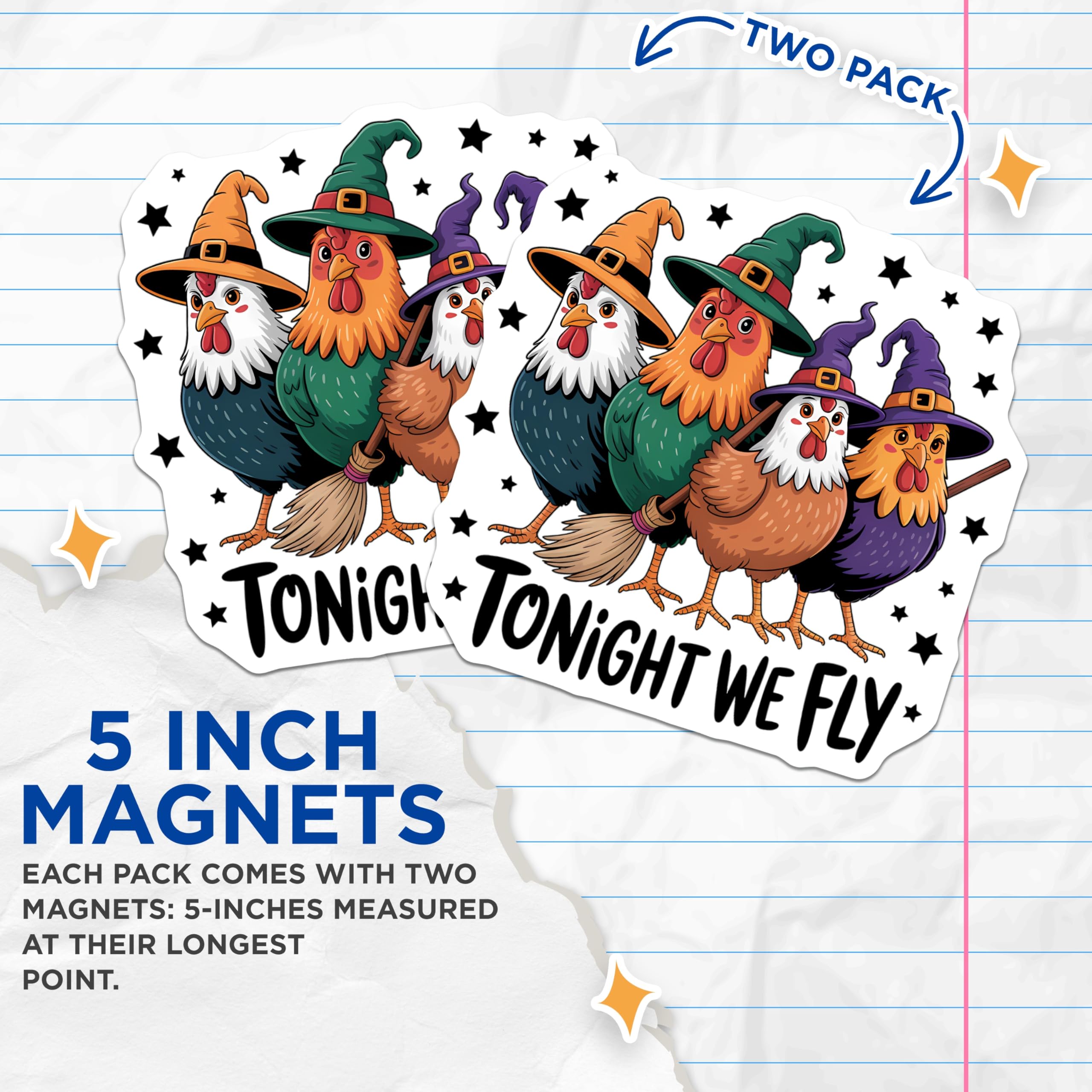 (2 Pack) Witch Chickens Magnets - Spooky Farmhouse Halloween - Chicken Lover Refrigerator Magnet - 5 Inches On Longest Side - Thick Durable Magnet - Made in USA - MAG22260