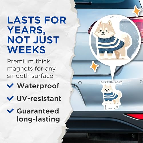 (2 Pack) Adorable Siberian Husky Magnets - Cute Dog Lover Decor - Animal-Themed Kitchen Magnets - 5" On Longest Side - for Cars, Fridges, Toolboxes - Made in USA - MAG7310