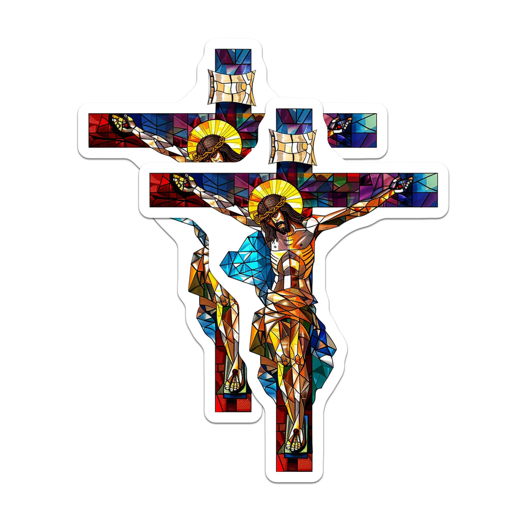 (2 Pack) Stained Glass Christ Magnets - Crucifixion Art - Religious Decor - Christian Faith - 5 Inches On Longest Side - Thick Durable Magnet - Made in USA - MAG37378