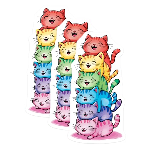 (3 Pack) Rainbow Cats Decals - Colorful Kittens Stickers - Stacked Cat Piles - 3 Inches On Longest Side - Easy Peel & Apply - Made in USA - 3MCS8317