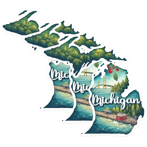 (3 Pack) Michigan State Decals - Michigan Landmarks - State Pride - 3 Inches On Longest Side - Easy Peel & Apply - Made in USA - 3MCS0144