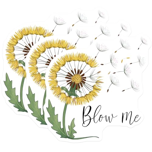(3 Pack) Dandelion Decals - Blow Me Sticker - Laptop Decal - 3 Inches On Longest Side - Easy Peel & Apply - Made in USA - 3MCS7381