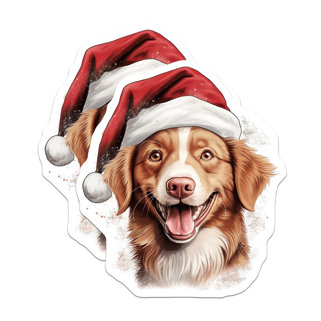 (2 Pack) Christmas Dog Magnets - Santa Hat Pup - Holiday Pet Decor - 5 Inches On Longest Side - Thick Durable Magnet - Made in USA - MAG27399
